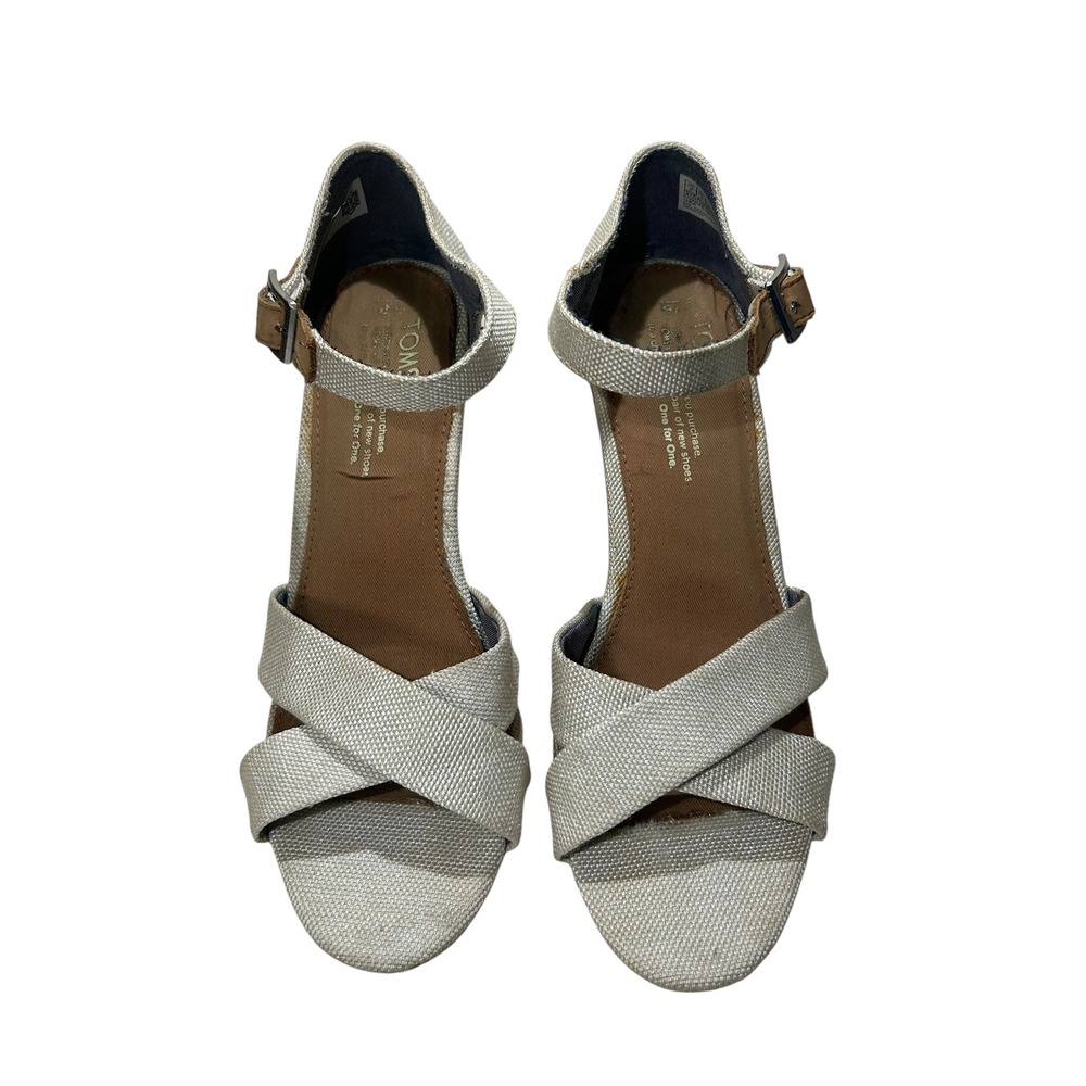 TOMS Cream Ankle Strap Woven Cork Wedge Sandals Size 8 1000251216